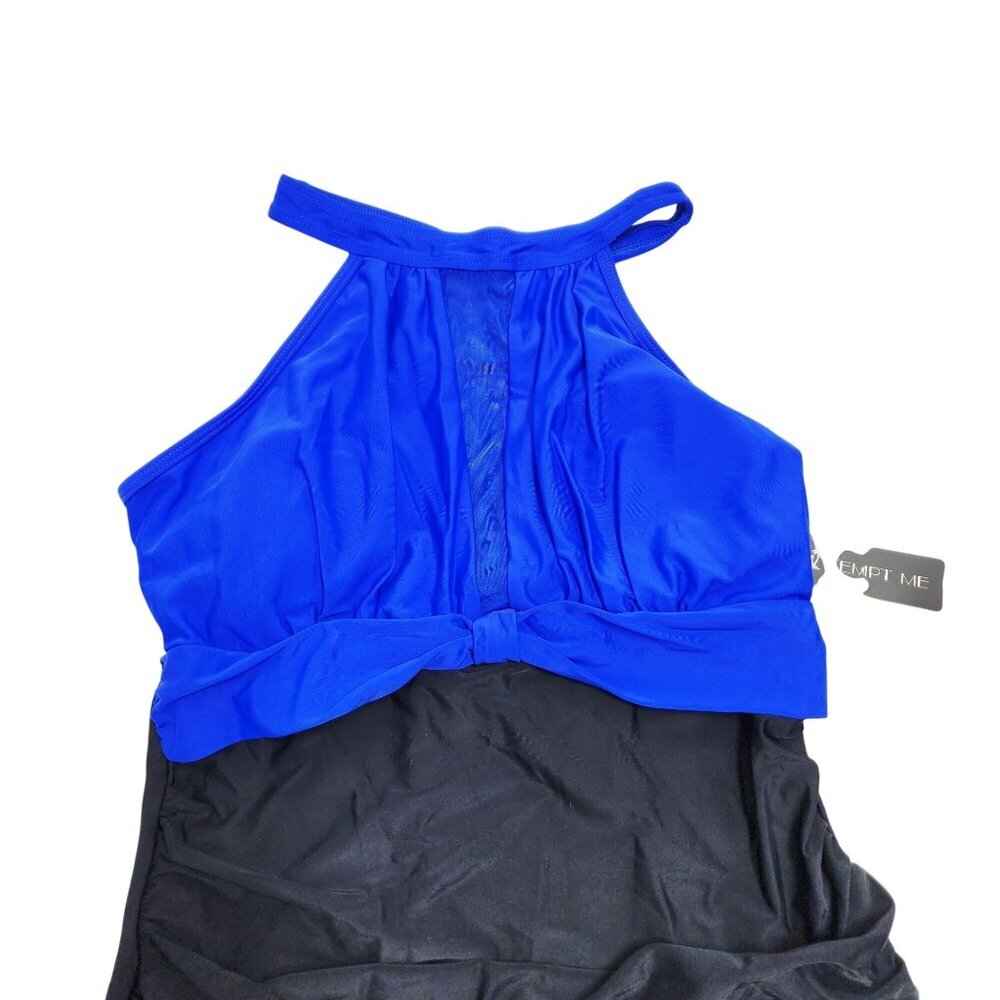 Tempt Me Womens High-Neck One Piece Halter Swimsuit Mesh Back Blue Black Size M - Picture 4 of 5